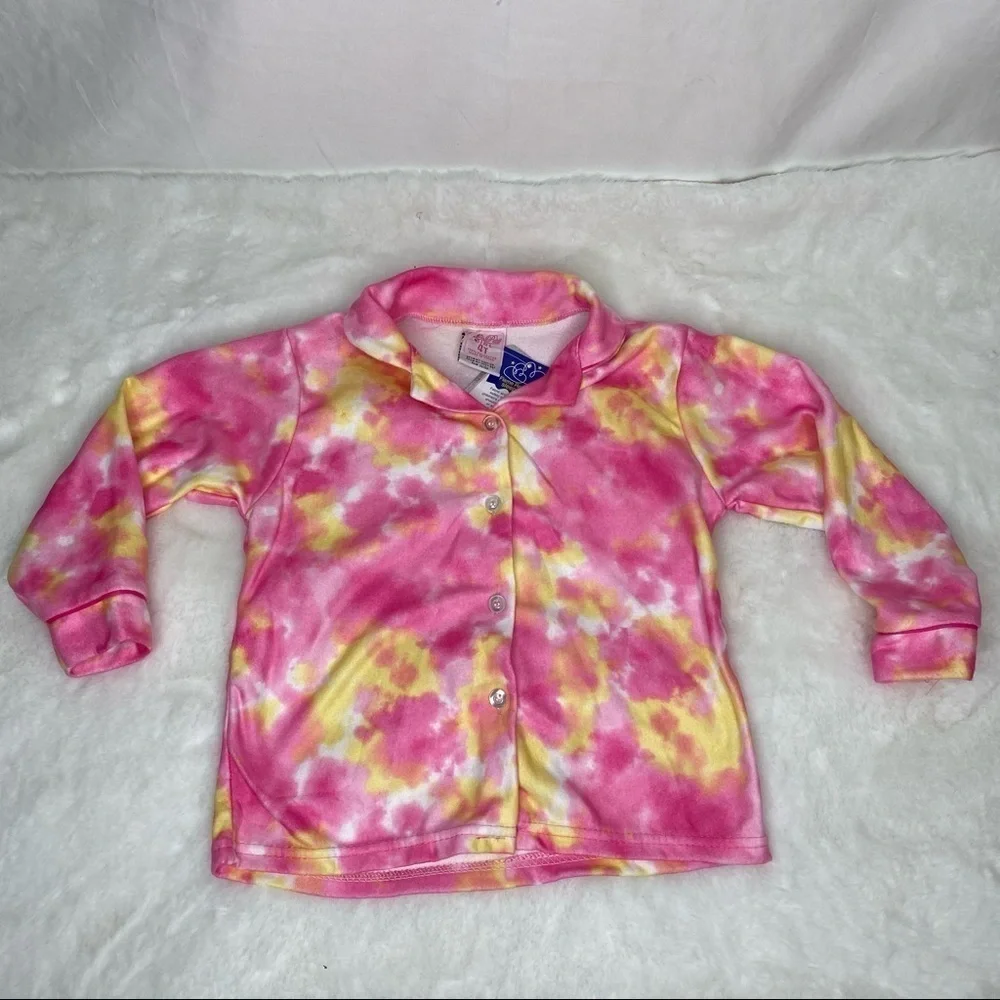 Toddler girl two piece tie dye pajama set pink and yellow size 4T